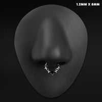 Clicker pour septum, chaîne à pointes argentée, cœur noir serti de pierres, titane ASTM F136