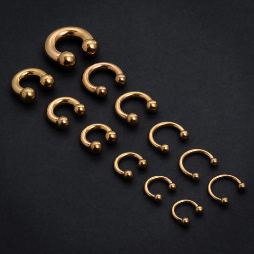 Gold Titanium Nose Ring, Circular Barbell Piercing - Horseshoe Septum - 0G, 2G, 4G, 6G, 8G, 10G, 12G - Sizes 5mm to 12mm
