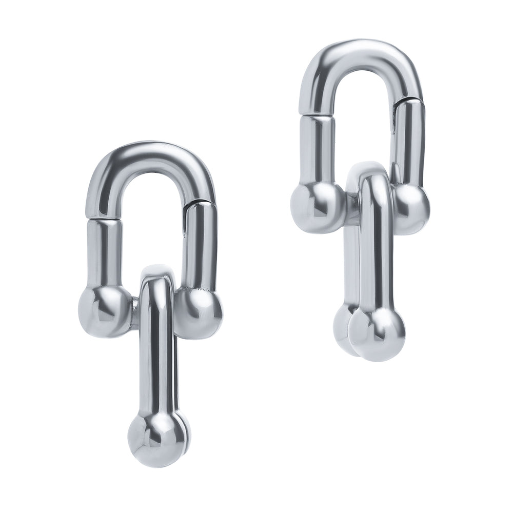 Double Link Silver Steel Hoop Earring Hangers (Pair) - Pair of Double Link Silver Steel Hoop Ear Weights For Stretched Ears