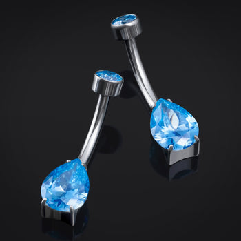 Bauchnabelpiercing, Silber, hellblauer Zirkonia-Tropfenstein, Innengewinde, Titan