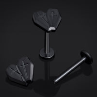 Noir, cœur croix cercueil, filetage interne, labret, titane ASTM F136, 1.2mm