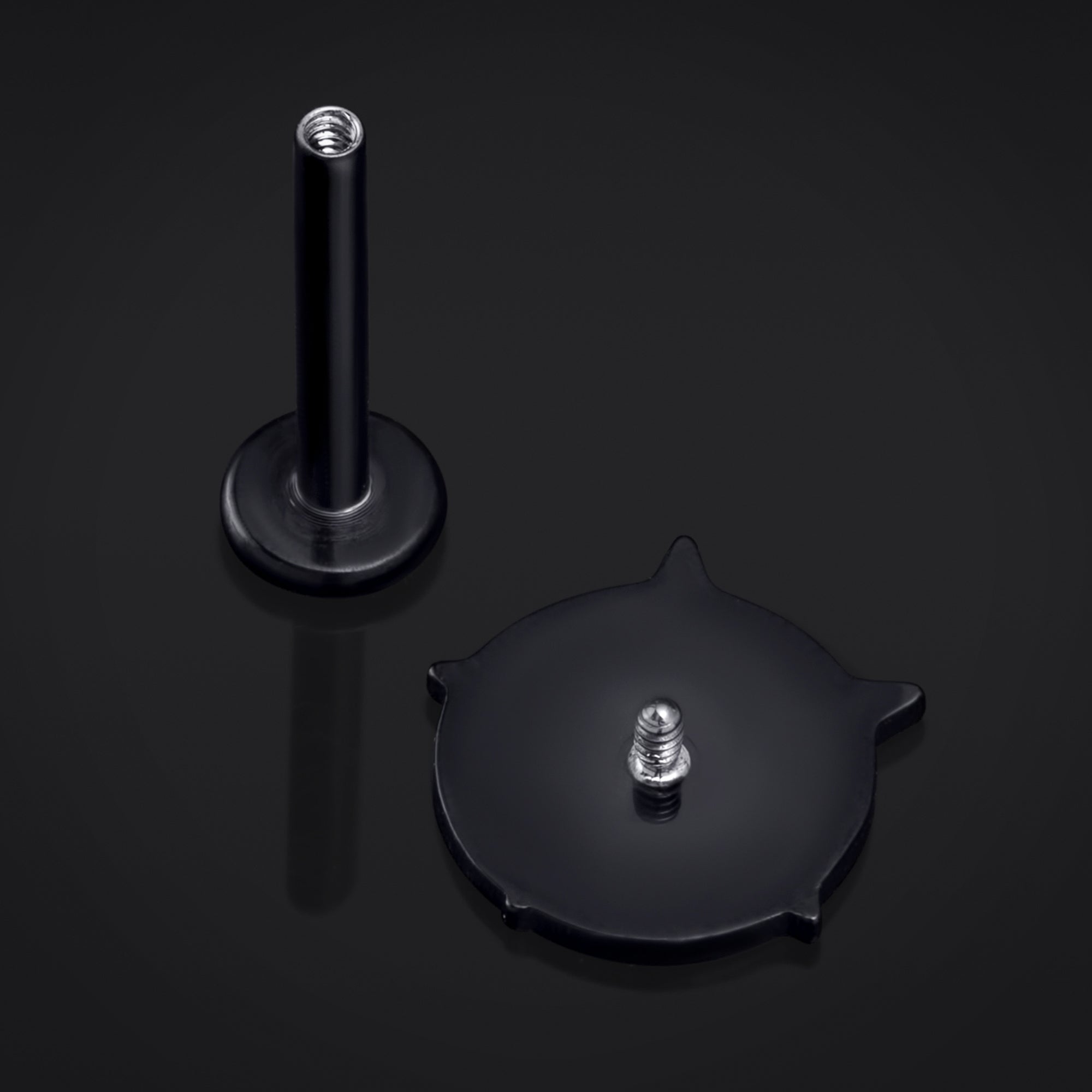Labret Stud, Black, Pentagram, Internally Threaded, Titanium, 1.2mm Gauge