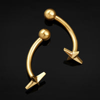 Labret vertical étoile dorée à quatre branches, barre courbe en titane filetée intérieurement, calibre 1,2 mm