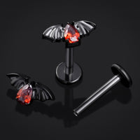 Labret en titane noir fileté en interne avec pierre rouge, calibre 1,2 mm