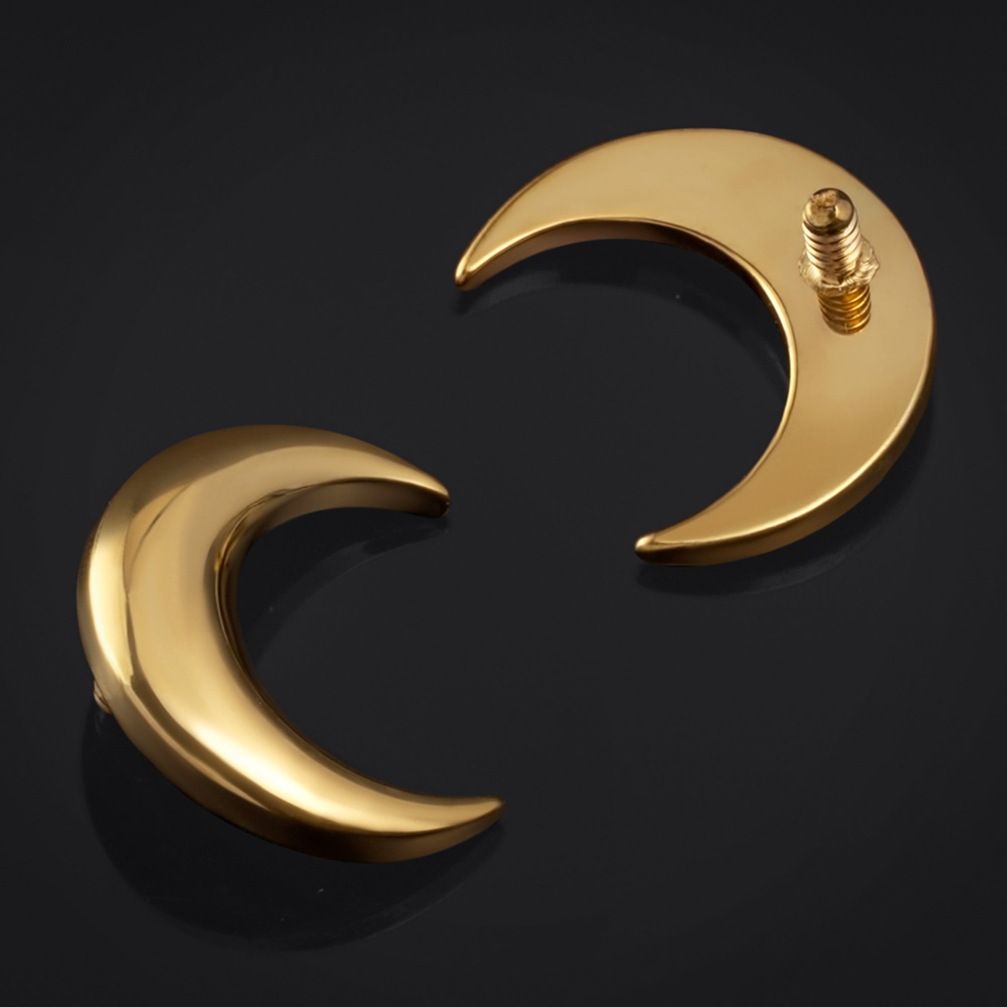 Labret Top, Gold, Crescent Moon, Internally Threaded, Titanium