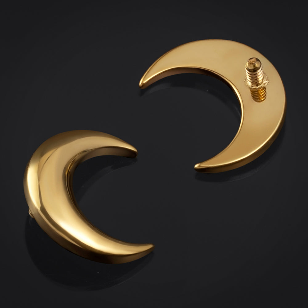 Labret Top, Gold, Crescent Moon, Internally Threaded, Titanium - ASTM F136 Titanium Internally Threaded Labret Top for Nose / Ear / Lip Piercings