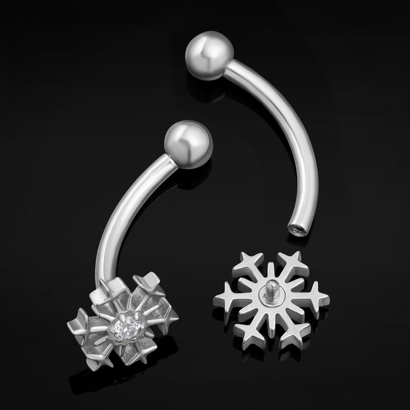 Vertical Labret, Silber, Juwelenbesetzte Schneeflocke, Innengewinde, Titan