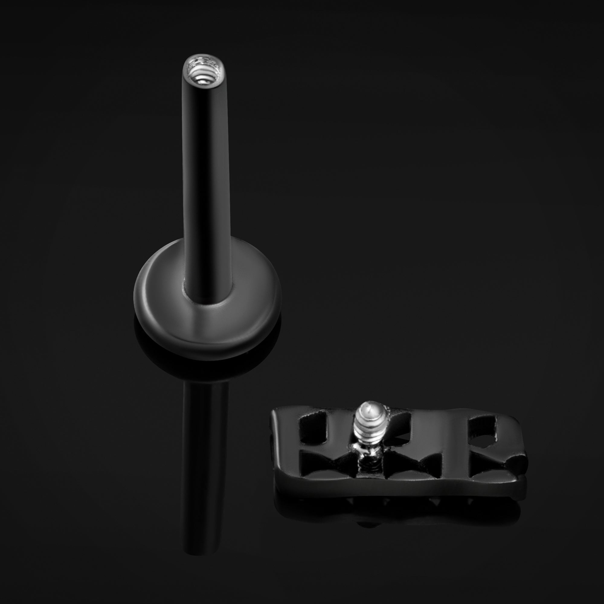 Labret Stud, Black, 666, Internally Threaded, Titanium, 1.2mm Gauge