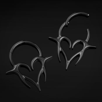 Black Neo Tribal Spiked Heart ASTM F136 Titanium Segment Clicker Septum Nose Ring