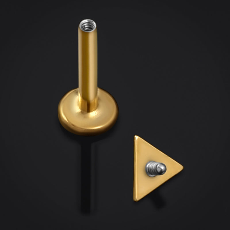 Piercing labret en titane fileté intérieurement, flèche chevron dorée, calibre 1,2 mm