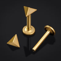 Piercing labret en titane fileté intérieurement, flèche chevron dorée, calibre 1,2 mm