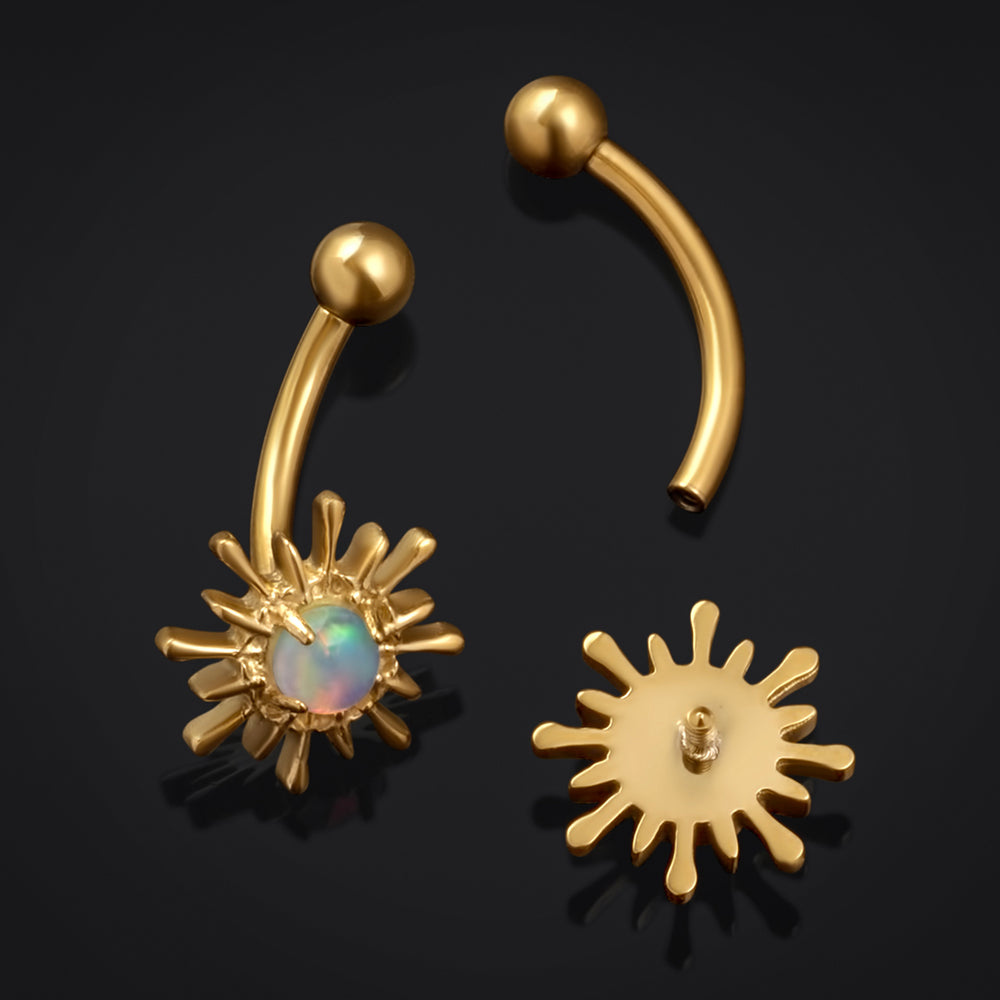 Gold Opal Sparkle Vertical Labret Internally Threaded Titanium Curved Barbell 1.2mm Gauge - Gold Opal Sparkle Vertical Labret Internally Threaded Titanium Curved Barbell 1.2mm Gauge / Rook / Eyebrow / Tragus Piercing Jewellery
