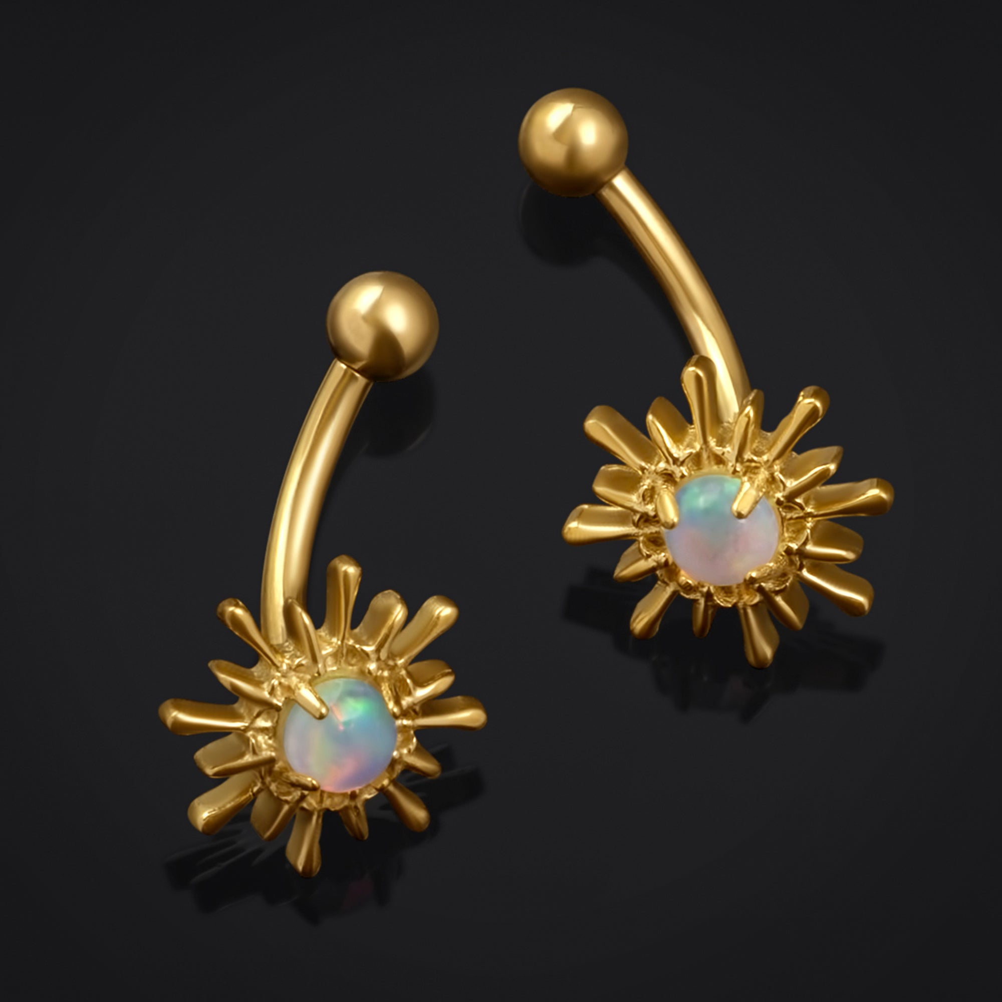 Gold Opal Sparkle Vertical Labret Internally Threaded Titanium Curved Barbell 1.2mm Gauge