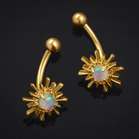 Labret vertical scintillant opale dorée, barbell courbé en titane à filetage interne, calibre 1,2 mm