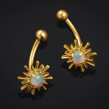 Gold Opal Sparkle Vertical Labret Internally Threaded Titanium Curved Barbell 1.2mm Gauge