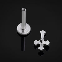 Labret Stud, Silver, Jewelled Cross Top, Internal Thread, Titanium, 1.2mm