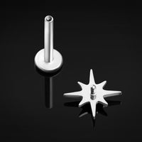 Labret, argent, embout étoile sertie de pierres, filetage interne, titane, 1.2mm