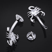 Barre de Nombril, Argent, Scorpion Serti de Pierres, Filetage Interne, Titane, Calibre 1.6mm