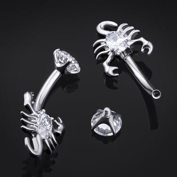 Titanium Jewelled Scorpion Internally Threaded Bananabell 1.6mm Gauge in Silver