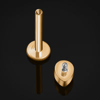 Labret, or, pierre CZ rouge en forme de goutte, titane, filetage interne, calibre 1,2 mm