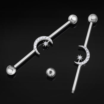 Crescent Moon And Star Jewelled Titanium Externally Threaded Industrial Bar 1.6mm