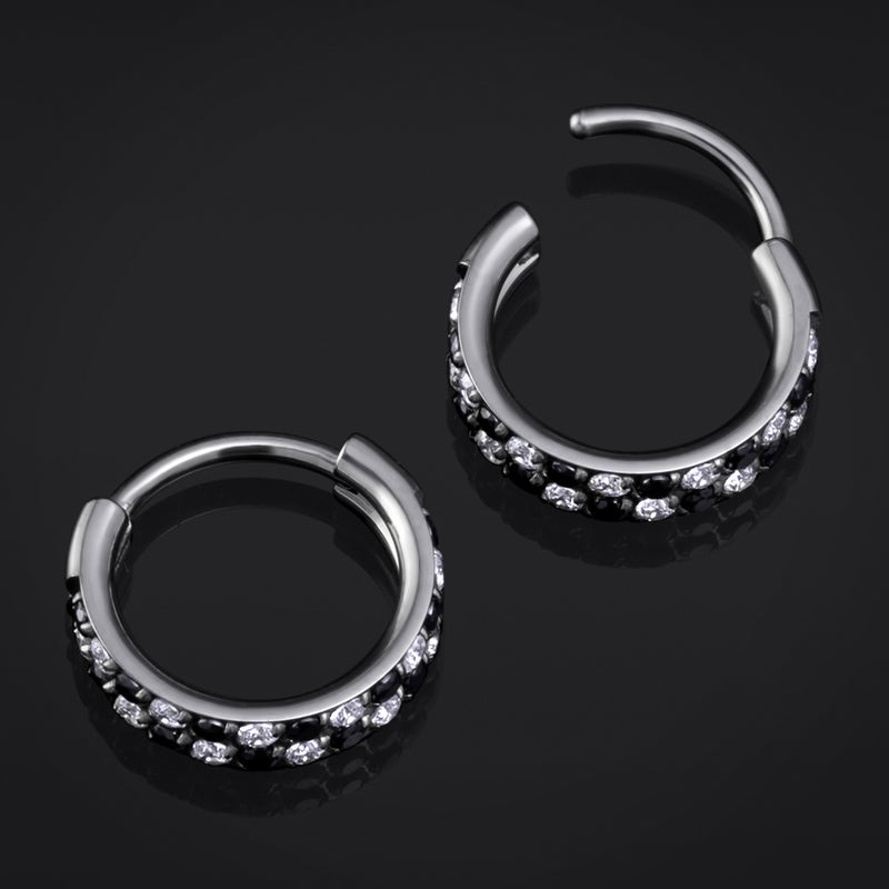 Anneau de nez clicker en titane ASTM F136 argenté à damier serti de pierres