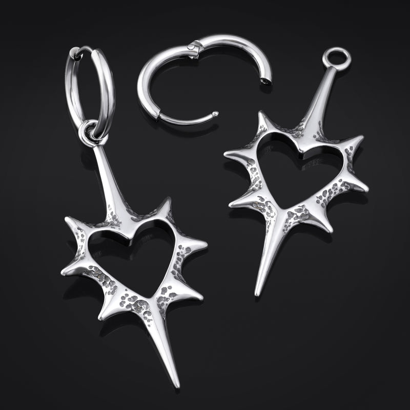 Boucles d’oreilles créoles cœur épineux - Jewellery gothique en acier inoxydable - paire