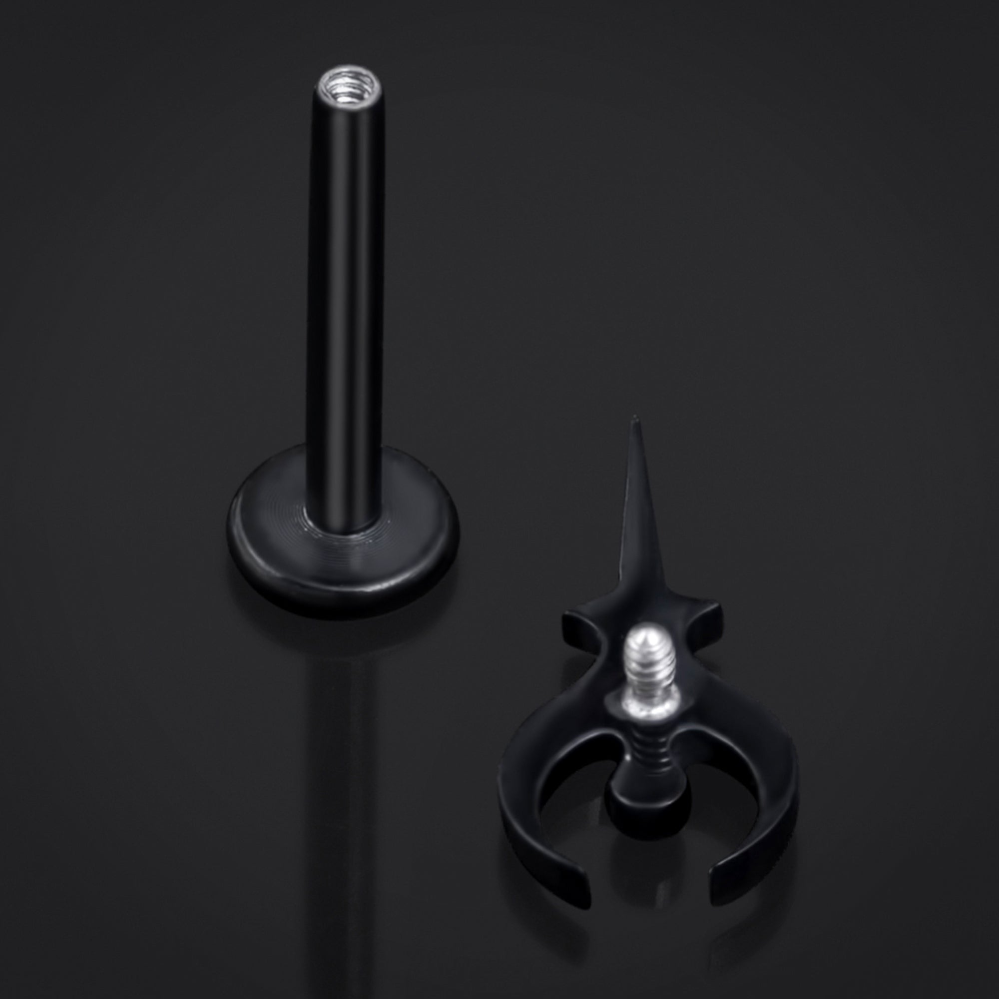 Black, Sigil Of Hades, Internally Threaded, Labret Stud, ASTM F136 Titanium, 1.2mm
