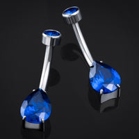 Piercing nombril, argent, pierre poire CZ bleu foncé, filetage interne, titane