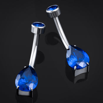 Bauchnabelpiercing, Silber, dunkelblauer CZ-Tropfenstein, Innengewinde, Titan