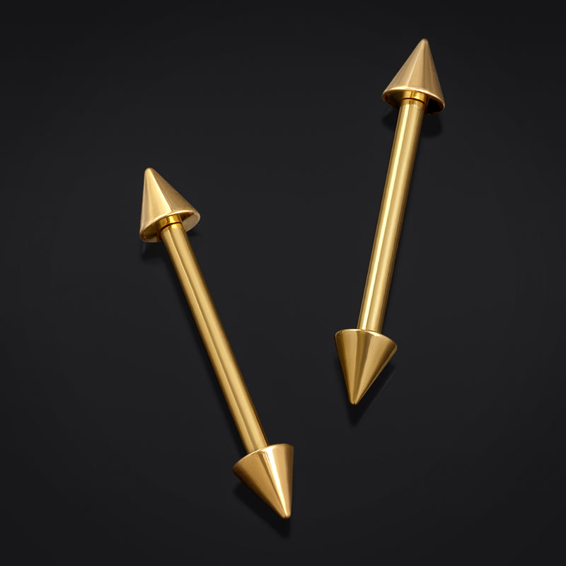 Nipple Barbell, Or, Embouts coniques, Titane, Filetage interne