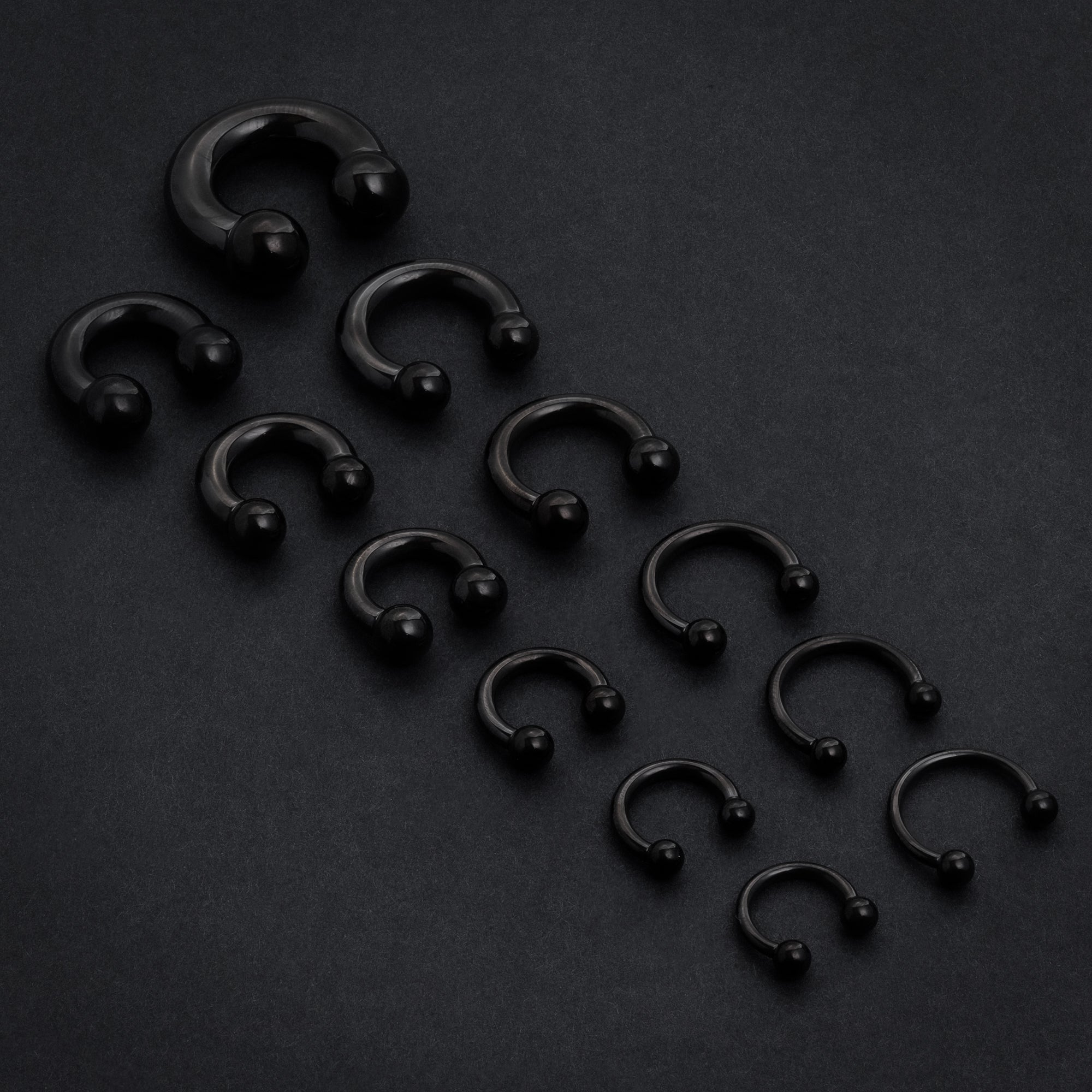 Horseshoe Barbell, Black, Circular Barbell Piercing, Titanium, Large Gauge