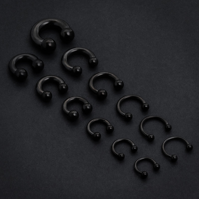 Horseshoe Barbell, Black, Circular Barbell Piercing, Titanium, Large Gauge