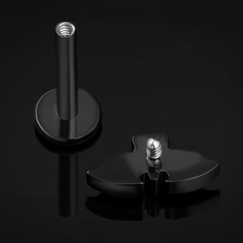 Black Jewelled Bat Black Internally Threaded Titanium Labret Stud 1.2mm Gauge