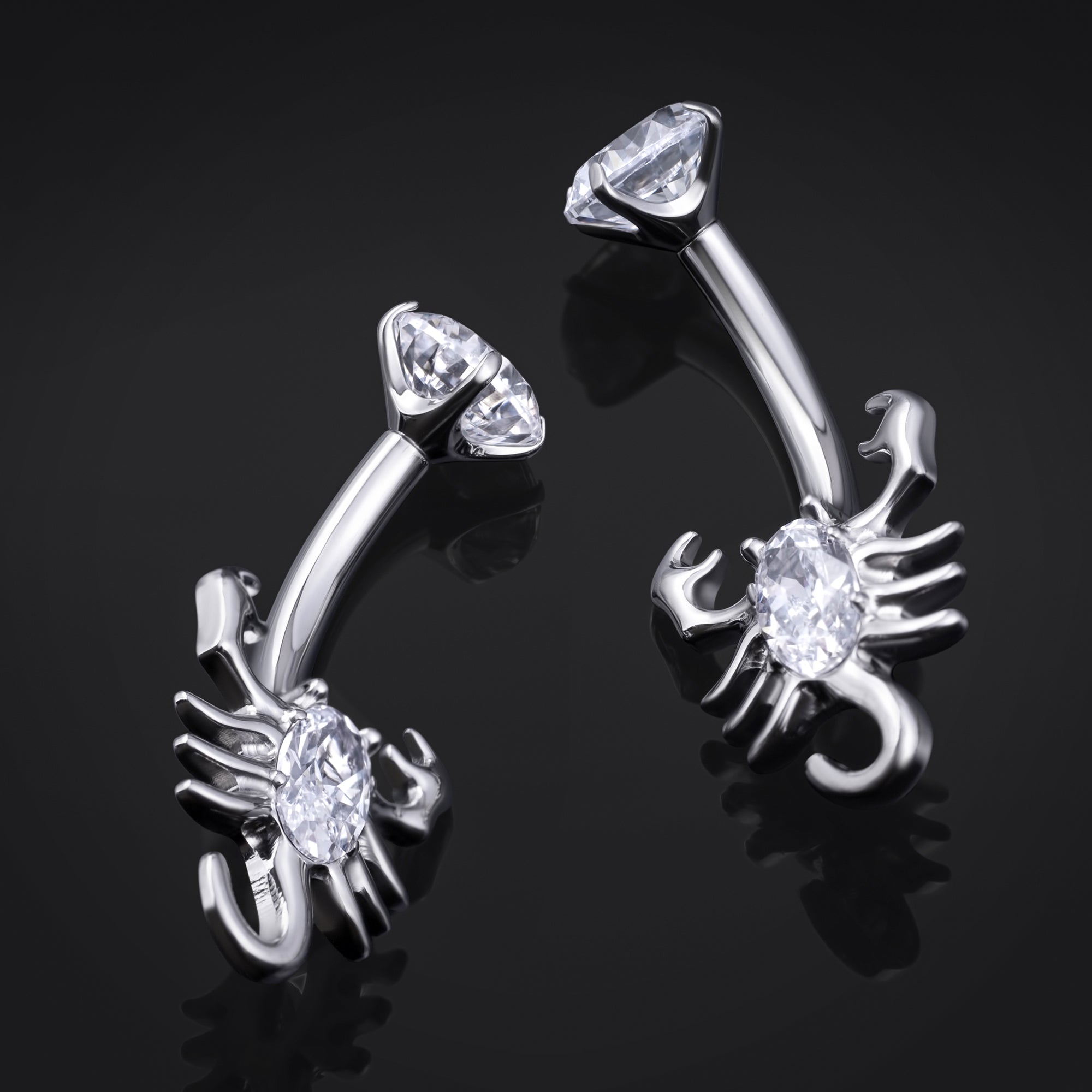 Belly Bar, Silver, Jewelled Scorpion, Internally Threaded, Titanium, 1.6mm Gauge