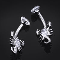 Barre de Nombril, Argent, Scorpion Serti de Pierres, Filetage Interne, Titane, Calibre 1.6mm