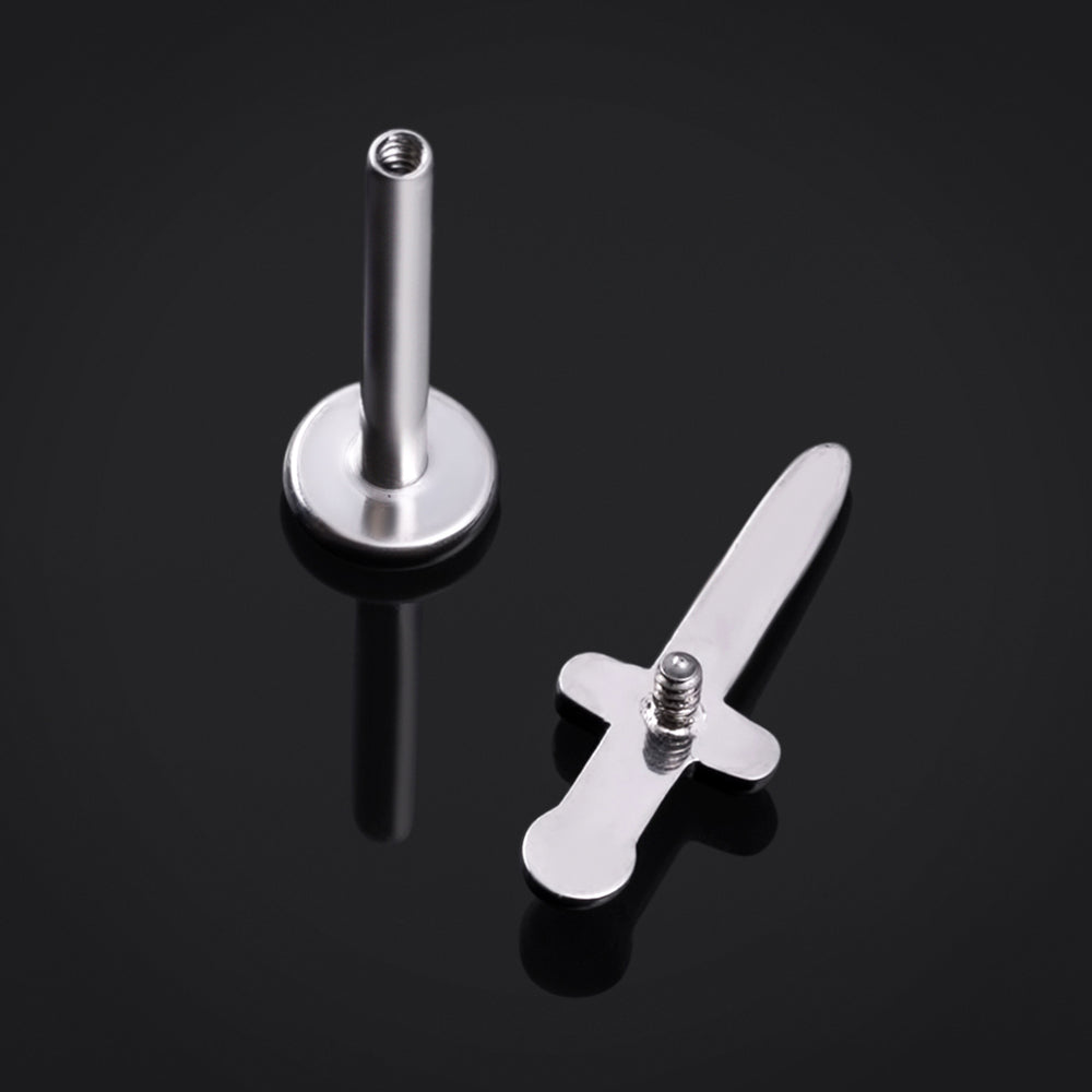 Titanium Internally Threaded Silver Dagger Labret Stud 1.2mm Gauge - Internally Threaded Titanium Silver Dagger Labret Piercing - 8mm/10mm Internally Threaded / Alternative Jewellery / Lip / Nose / Ear  