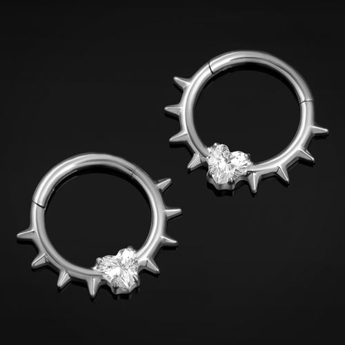 Silver Jewelled Spiked Septum Ring ASTM F136 Titanium 1.2mm Gauge