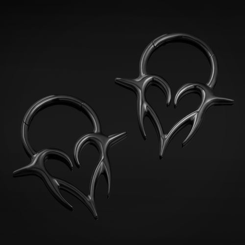 Black Neo Tribal Spiked Heart ASTM F136 Titanium Segment Clicker Septum Nose Ring
