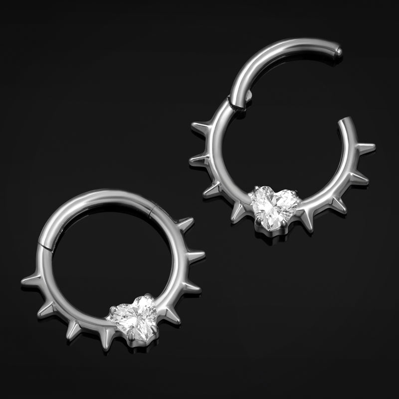 Septum Ring, Silver, Jewelled Spike, ASTM F136 Titanium, 1.2mm Gauge