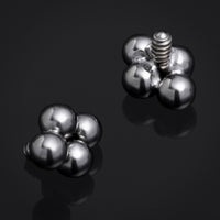 Embout de labret, argent, grappe de quatre billes, filetage interne, titane