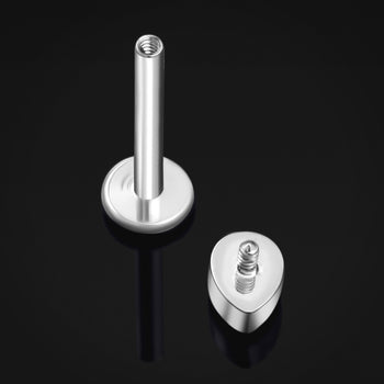 Silver Teardrop Clear CZ Stone Internally Threaded Titanium Labret Stud 1.2mm Gauge