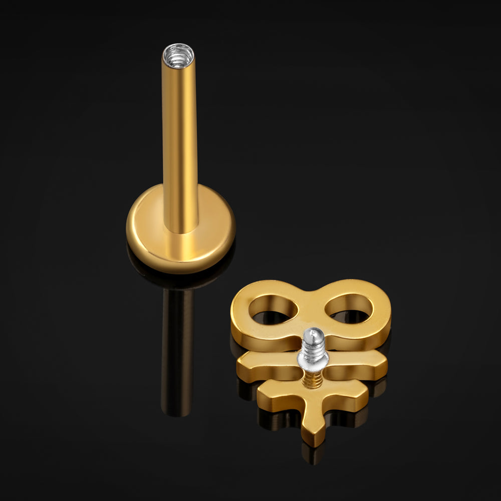 Gold Leviathan Cross Internally Threaded Titanium Labret Stud 1.2mm Gauge - Gold Leviathan Cross Labret Stud- 6mm / 8mm / 10mm Internally Threaded / Body Jewellery / Lip / Nose / Ear Labret