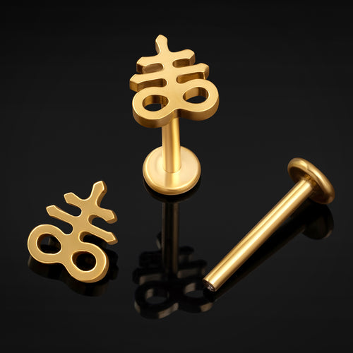 Gold Leviathan Cross Internally Threaded Titanium Labret Stud 1.2mm Gauge