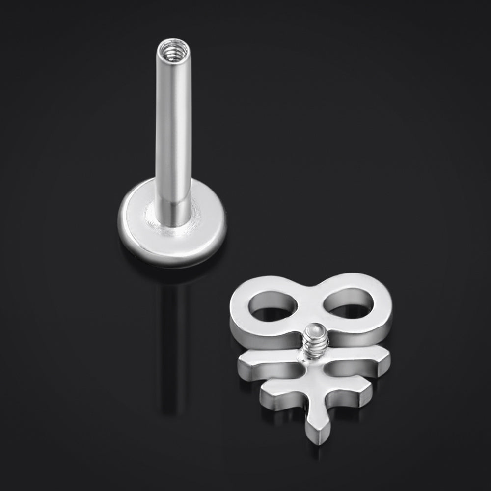 Silver Leviathan Cross Internally Threaded Titanium Labret Stud 1.2mm Gauge - Silver Leviathan Cross Labret Stud- 6mm / 8mm / 10mm Internally Threaded / Body Jewellery / Lip / Nose / Ear Labret