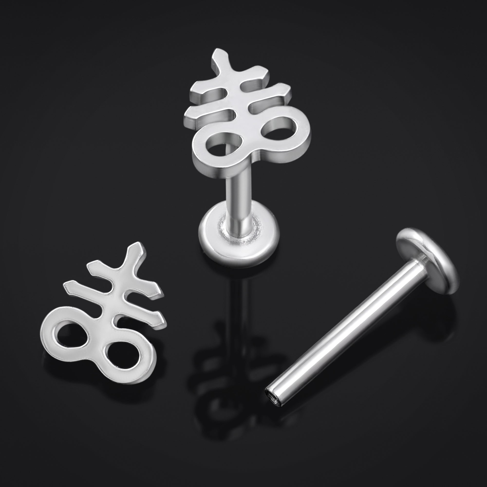 Labret Stud, Silver, Leviathan Cross, Internally Threaded, Titanium, 1.2mm Gauge