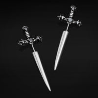 Boucles d'oreilles épée en argent avec pierres noires, acier inoxydable - la paire