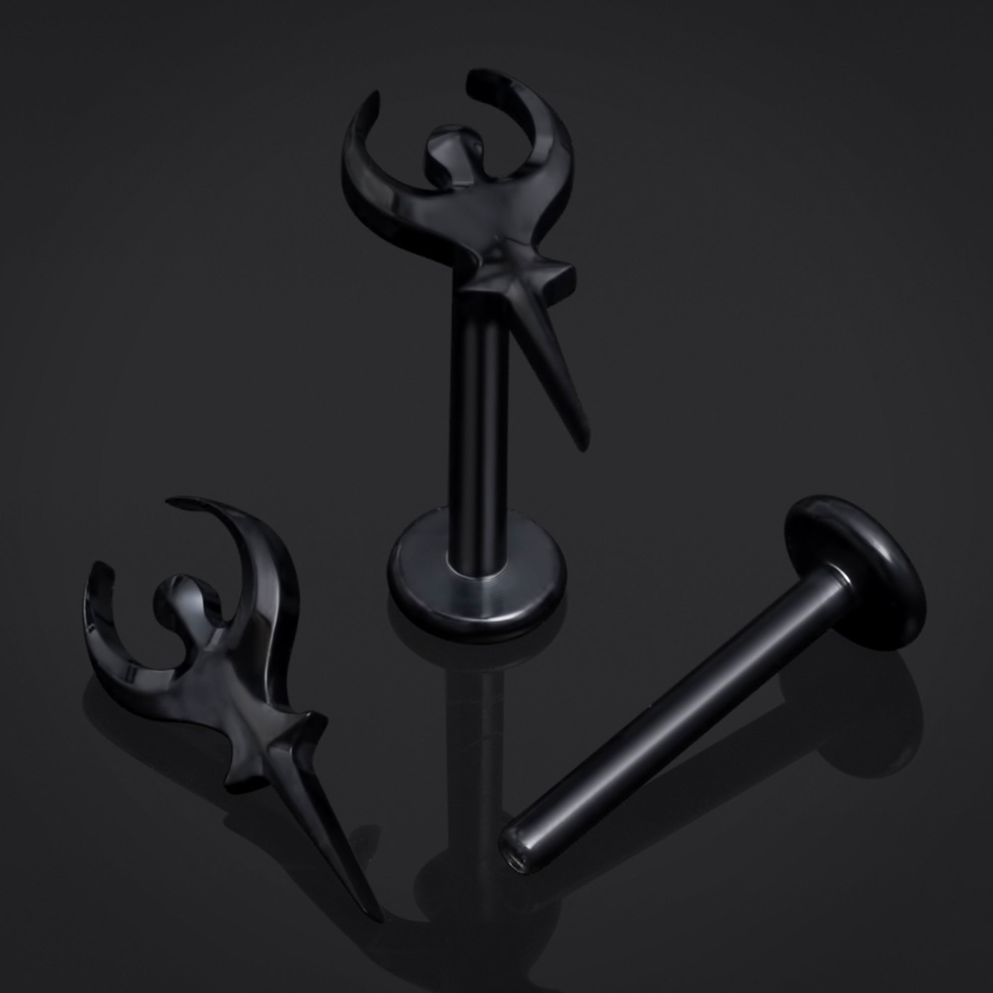 Black, Sigil Of Hades, Internally Threaded, Labret Stud, ASTM F136 Titanium, 1.2mm