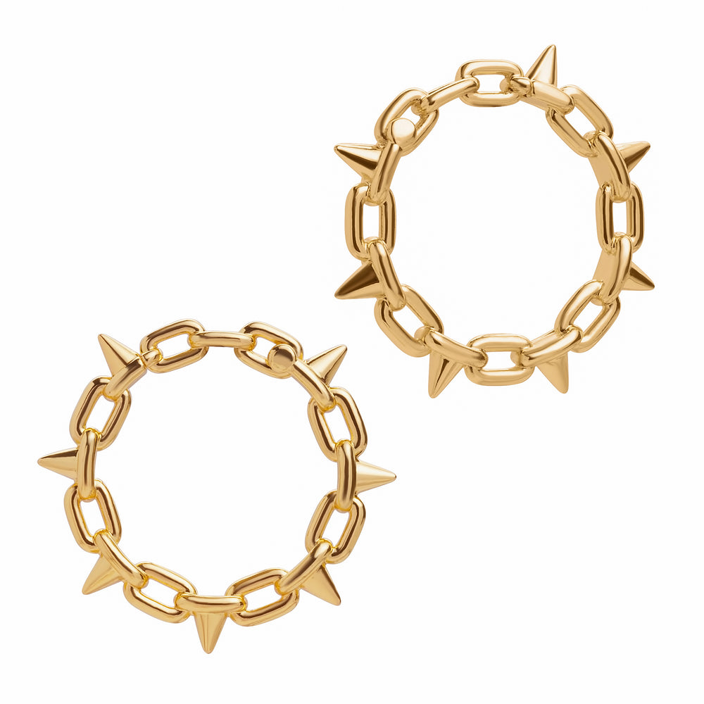 Gold Spiked Chain Earring Hanger Ear Weights (Pair) - Pair of Gold Spiked Chain Ear Weights For Stretched Ears