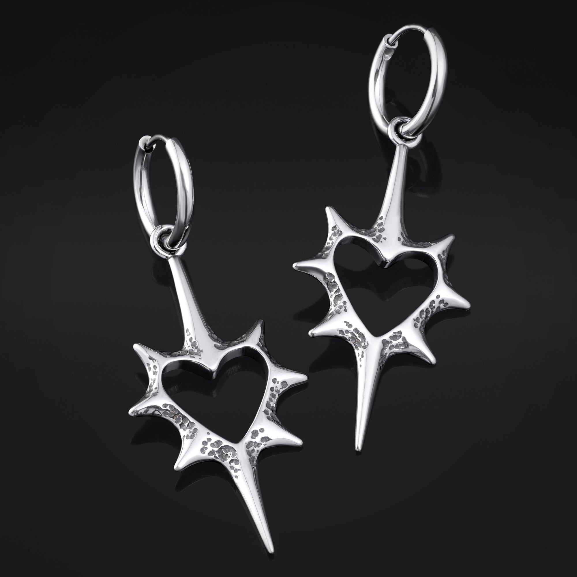 Thorn Heart Hoop Earrings - Stainless Steel Gothic Jewellery - Pair